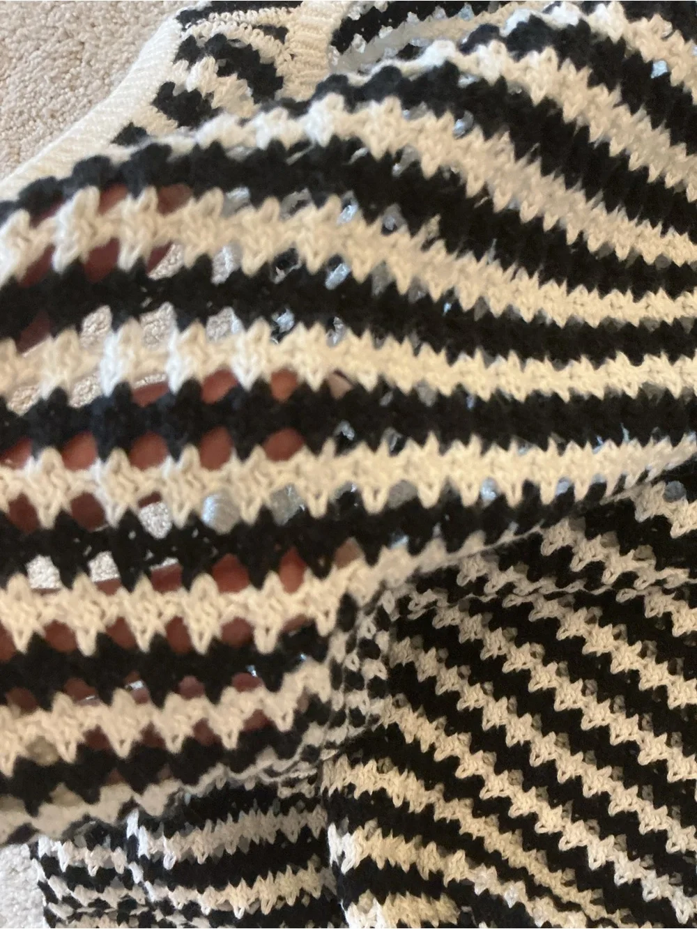 Sleeveless Black & White Striped Knit Crochet Dress Beach coverup